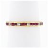 Image 2 : Vintage 18k Yellow Gold Channel French Ruby & Diamond Engraved Stack Band Ring