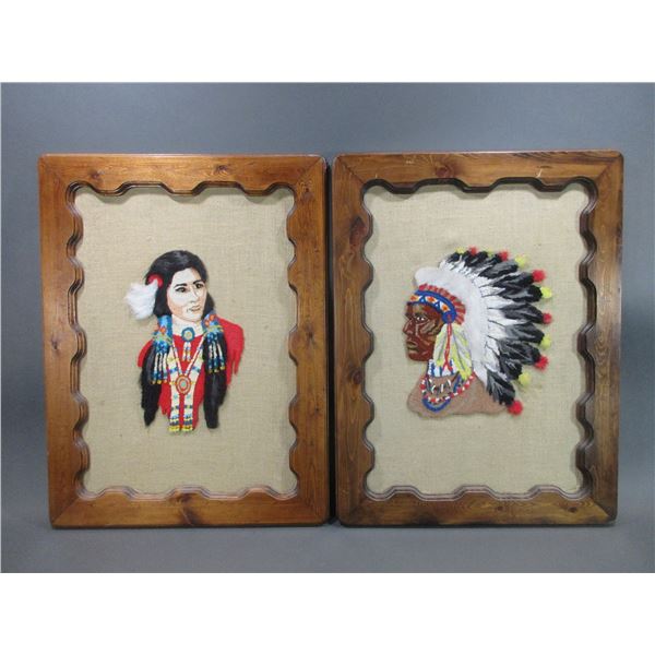 2 Framed Needle Point Indians- 32" X 24"