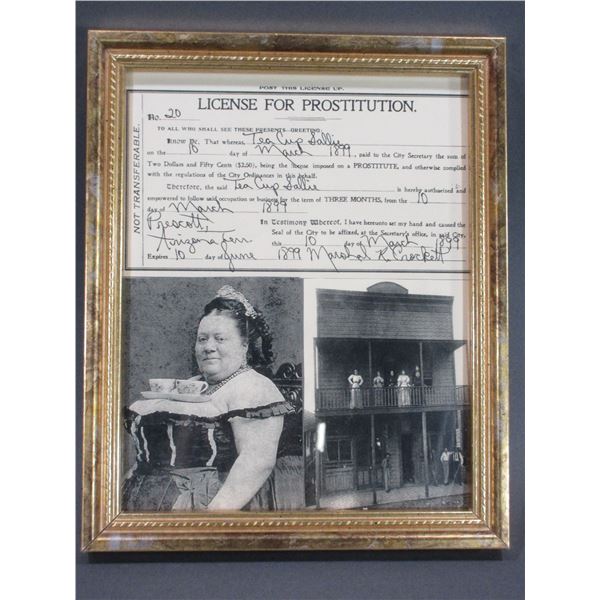 Copy Of Prostitution License- Arizona Territory 1899- Tea Cup Sallie- 11" X 9"