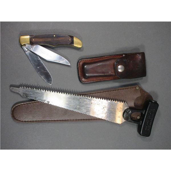 Frontier Double Bladed Folding Knife With Sheath- Wyoming Saw With Sheath