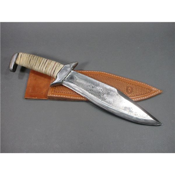 Large Heavy Bowie Knife- 12" Blade- 5.5" Leather Wrapped Handle- Sheath