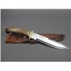 Image 1 : Unmarked Bowie Knife- 8.25" Blade- 5.5" Antler Handle- Sheath