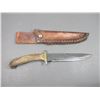 Image 2 : Unmarked Bowie Knife- 8.25" Blade- 5.5" Antler Handle- Sheath