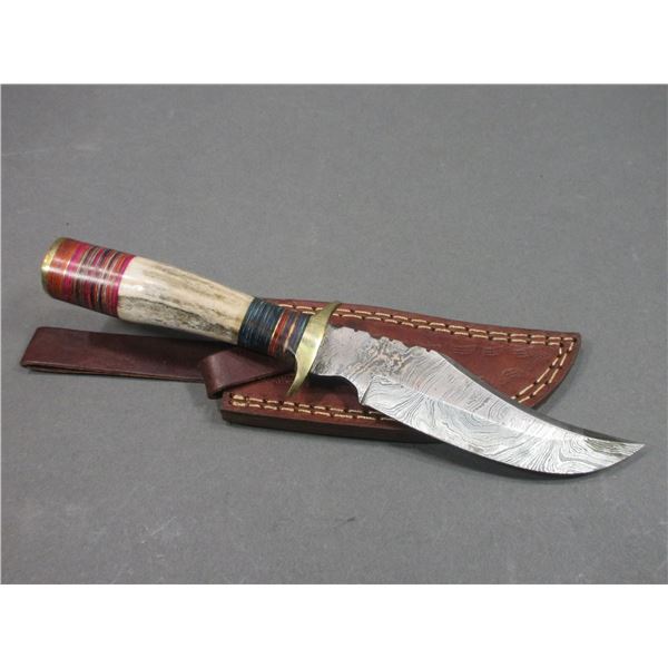 Damascus Knife With Sheath- 5.25" Blade- 4.25" Handle