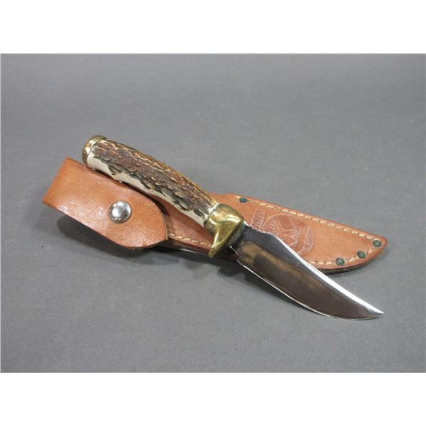 Signed RH Ruana Knife- Special And Rare Brassy Knife- Original Sheath- 4" Blade- 4.5" Handle- Unused