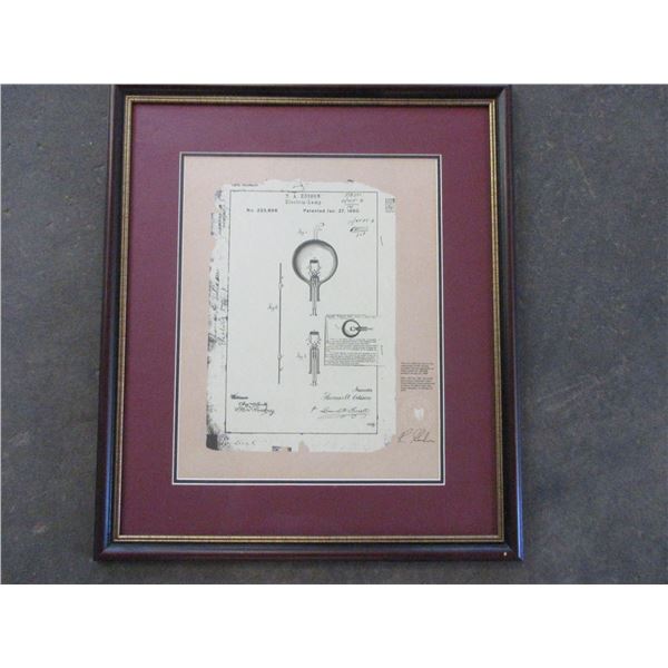 TA Edison Replica Of His Patent From The Electric Light Bulb- 1-27- 1880- 29" X 25"
