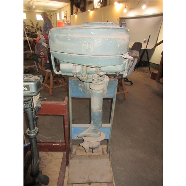 Antique Elgin Boat Motor On Stand- Motor Is Froze Up
