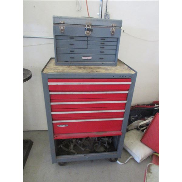 Upright Craftsman Tool Box On Wheels- Full Of Tools And Misc.