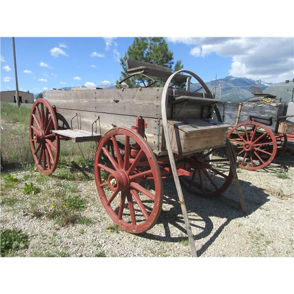 Covered Wagon- Tongue With Evener- Good Heavy Duty Wheels- Large Chuck Box- 3 Storage Boxes- Seat- S