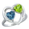 Image 1 : 2.61 CTW Diamond, London Blue Topaz & Peridot Ring 10K White Gold - REF-24N3Y