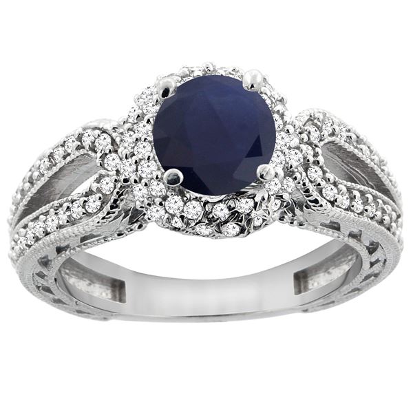 1.55 CTW Blue Sapphire & Diamond Ring 14K White Gold - REF-118A3X