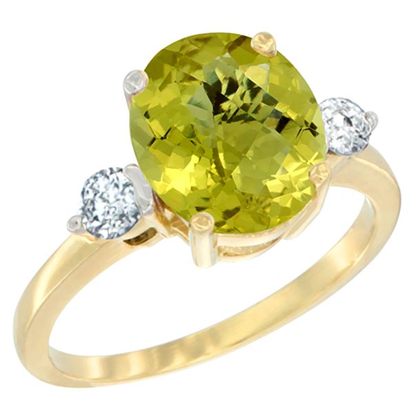 2.60 CTW Lemon Quartz & Diamond Ring 10K Yellow Gold - REF-61H4M