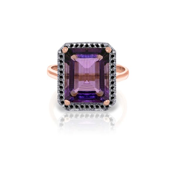 Genuine 5.8 ctw Amethyst & Black Diamond Ring 14KT Rose Gold - REF-79A8K