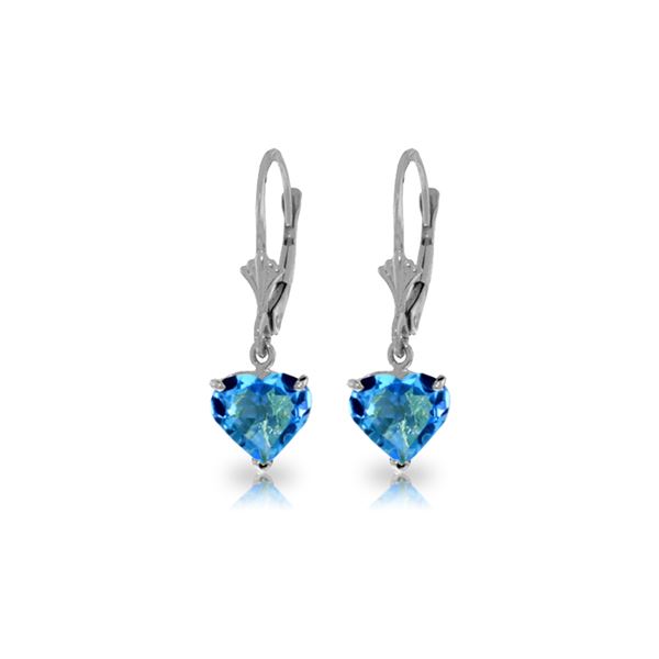 Genuine 3.25 ctw Blue Topaz Earrings 14KT White Gold - REF-29Z2N