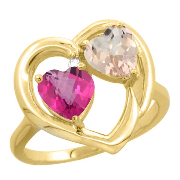 1.91 CTW Diamond, Pink Topaz & Morganite Ring 14K Yellow Gold - REF-36K6W