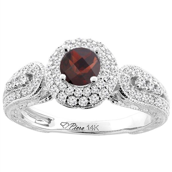 1.10 CTW Garnet & Diamond Ring 14K White Gold - REF-88V9R