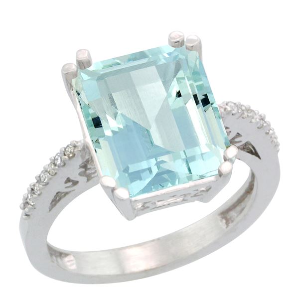 5.52 CTW Aquamarine & Diamond Ring 10K White Gold - REF-63F2N