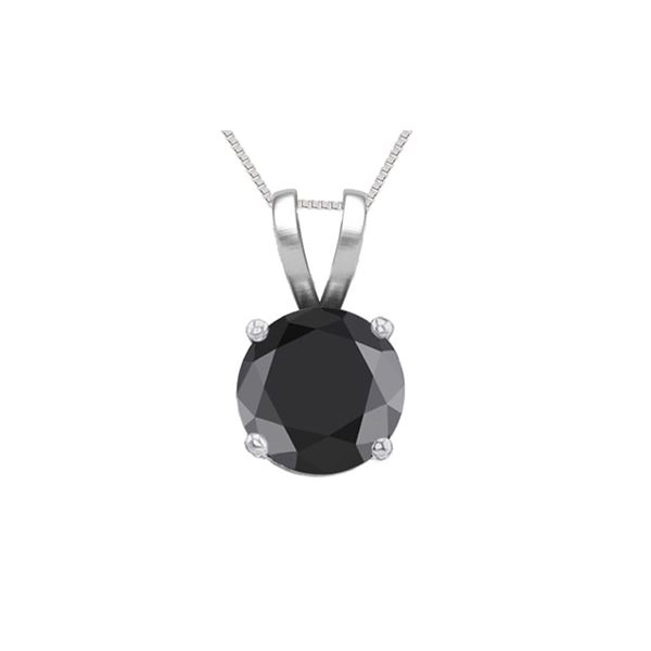 14K White Gold 1.02 ct Black Diamond Solitaire Necklace - REF-61G8M