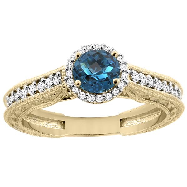 1.24 CTW London Blue Topaz & Diamond Ring 14K Yellow Gold - REF-57V5R