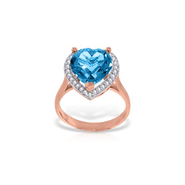 Genuine 6.44 ctw Blue Topaz & Diamond Ring 14KT Rose Gold - REF-69V6W