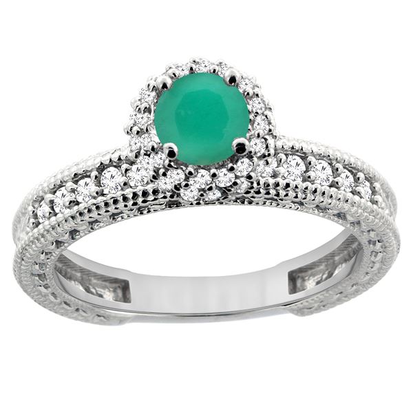 0.86 CTW Emerald & Diamond Ring 14K White Gold - REF-67F2N