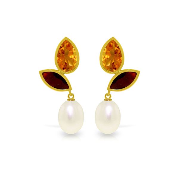 Genuine 16 ctw Pearl, Garnet & Citrine Earrings 14KT Yellow Gold - REF-42Z2N