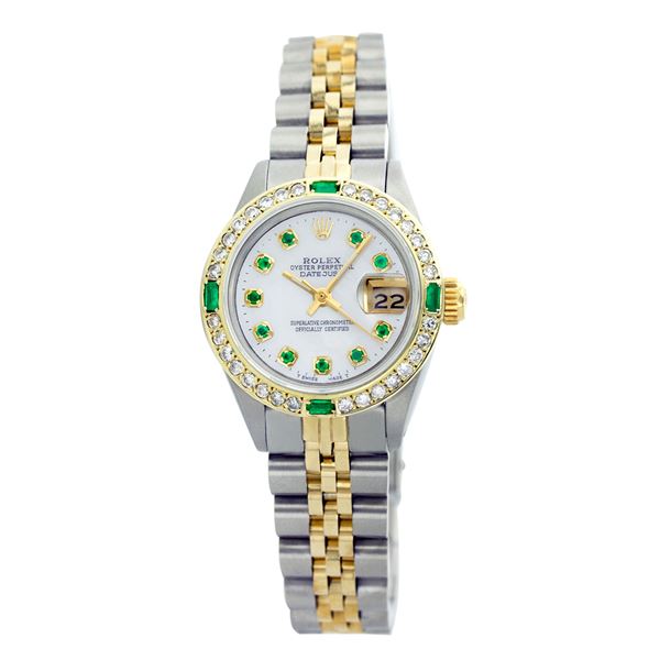 Rolex Pre-owned 26mm Womens Custom White Mother of Pearl Two Tone