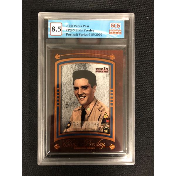 2008 PRESS PASS NO. PS-5 ELVIS PRESLEY PORTRAIT SERIES 915/2099 (GCG 8.5)