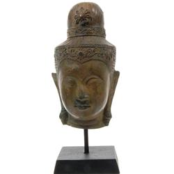 Bronze Cambodian Buddha Head on Base (CLB-114)