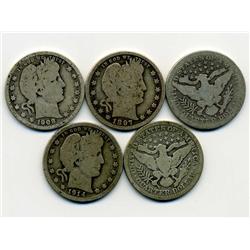 5 US Barber Qtr. Dollar Coin Lot (COI-307)