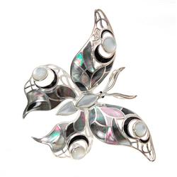 Sterling Silver Mother of Pearl Butterfly Broach (JEW-182)