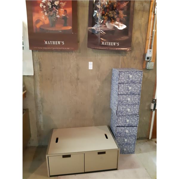 Wood w metal Trim Cabinet & Cardboard Drawers. Cat B.