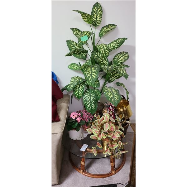 Rattan coffe Table, faux greenery cat C