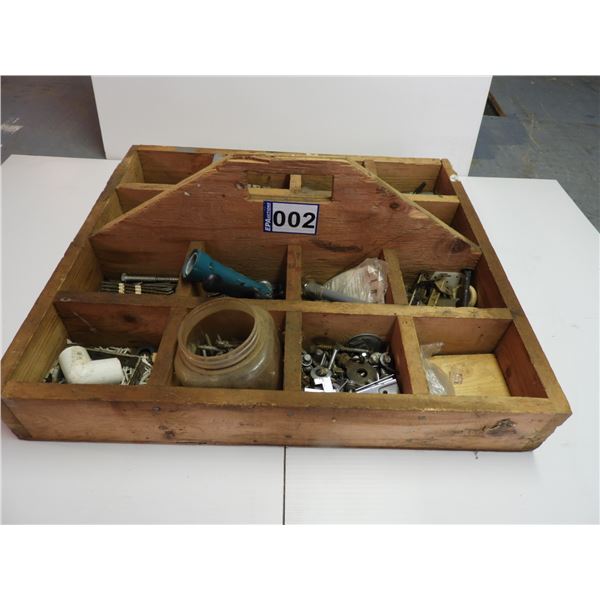 Wooden Carry Parts Box - 21'x21'x9' - c/w screws, nails and hardware as displayed