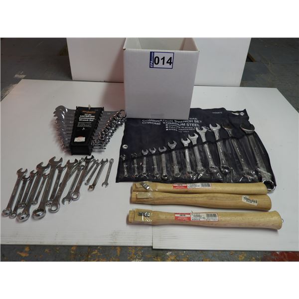 New SAE/metric wrenches - 22 piece, new hammer handles - (unused)