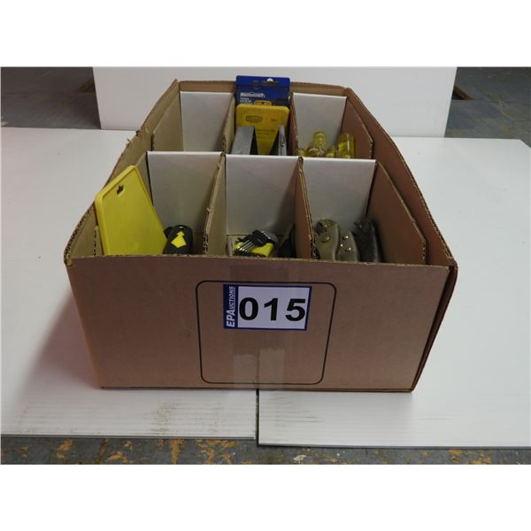 Assorted tools - drills bits, chisels, hacksaw blades, allan wrenches and vise grips