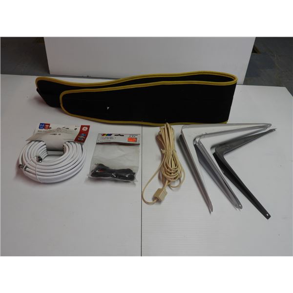 Back support belt, oax cable, telephone cord, shelf brackets