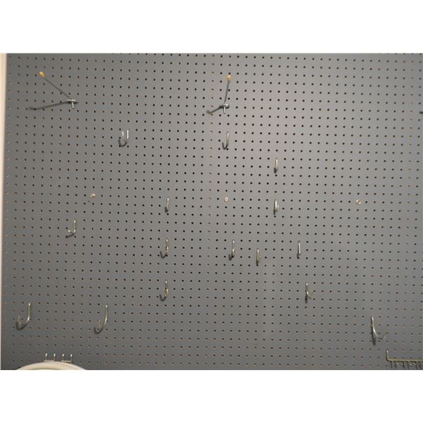 (145) Peg board hooks and hangers - assorted