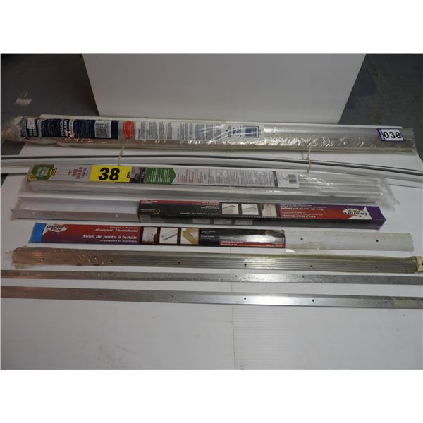 (11 items) Window cover shrink wrap, walk in door weather strippings 81"x5, door threshold sweeps - 