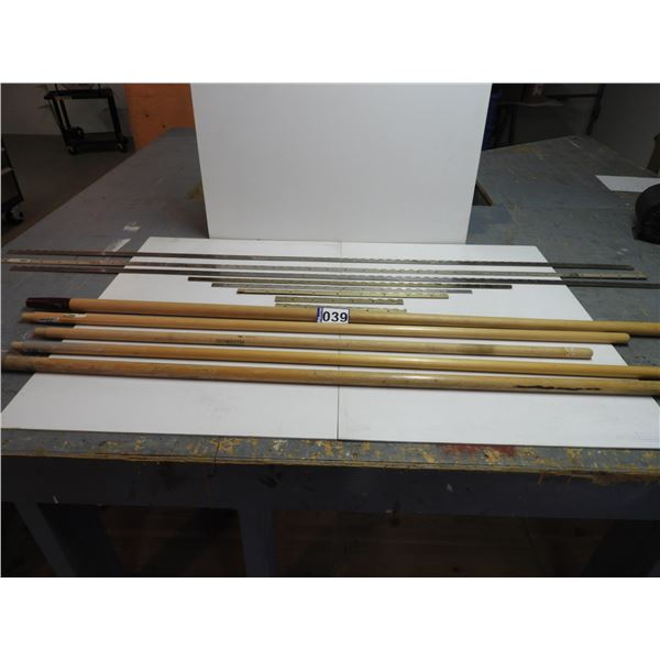 (8) Assorted piano hinges - (3) 72", and (5) 13"-34" and (5) broom handles (3 new & 2 used)