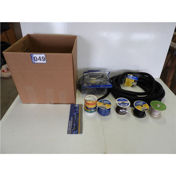 Wire loom - 3/8", 1/2" and 3/4", 14 and 16 guage wire, cable stripping knife, electrical tape (most 