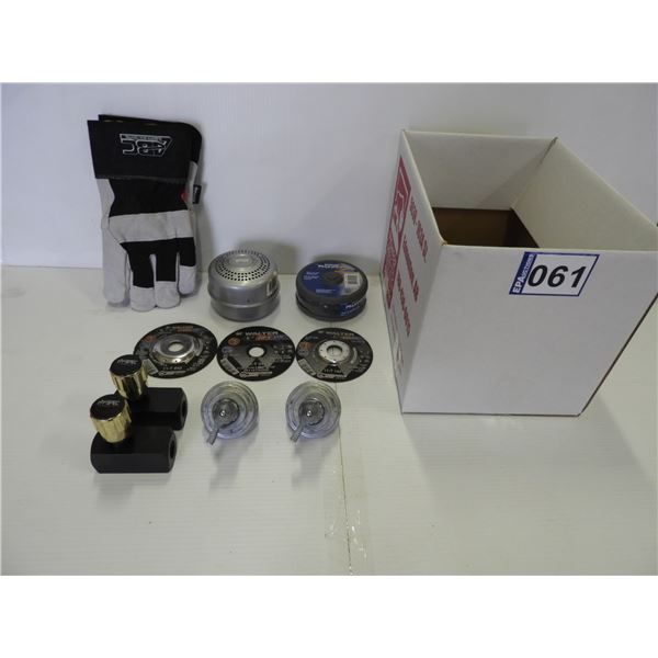 Cut off discs (20-4 1/2" and 3-4 1/2"), hydraulic flow control valve (hy-spec), small engine muffler