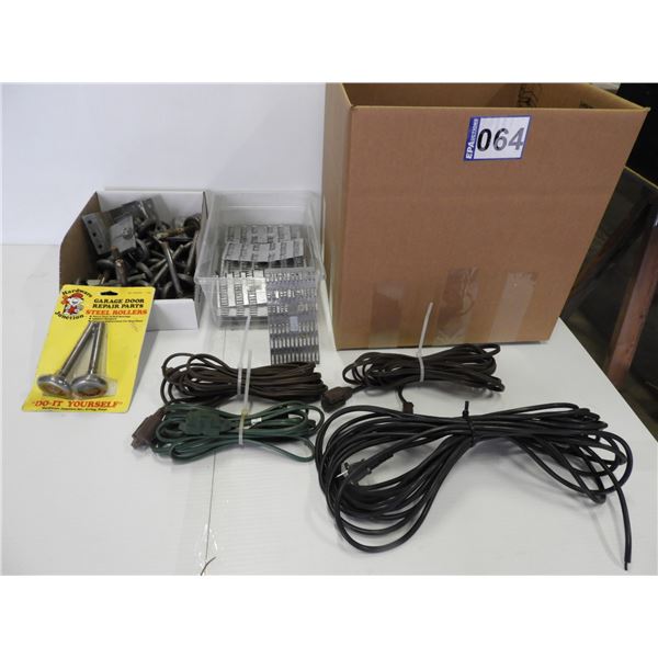 Garage door rollers, (16) 3"x6: nail plates, (4) extension cords