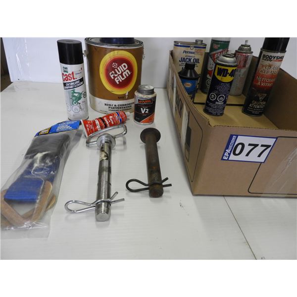 Fluid Film (2L) sprayer, glass cleaner(Full), WD-40(1/4), hydraulic jack oil(Full), brake cleaner(1/
