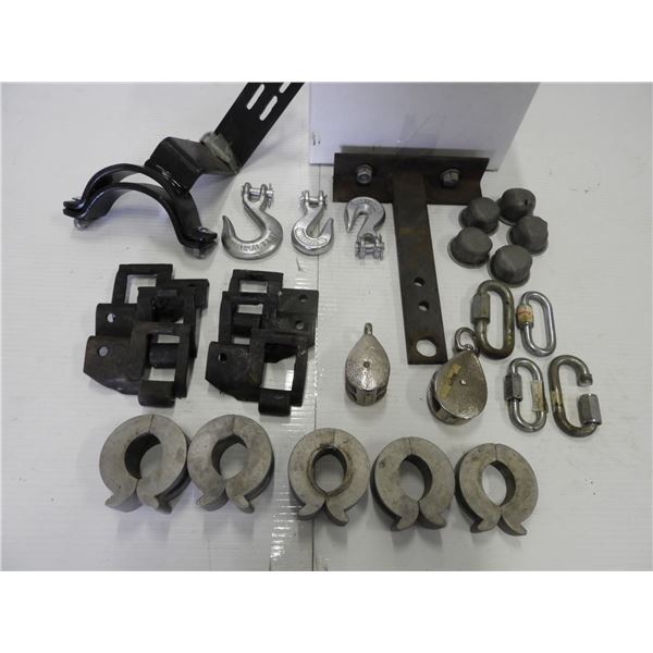 Trimble easy E2 steer bracket, (3) chain hooks, lawn mower hitch, (5) strainers, (6) mower clips, (2