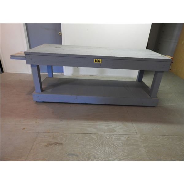 Heavy duty wooden work bench with wood vise and mitre saw extension (81"x34"x33")