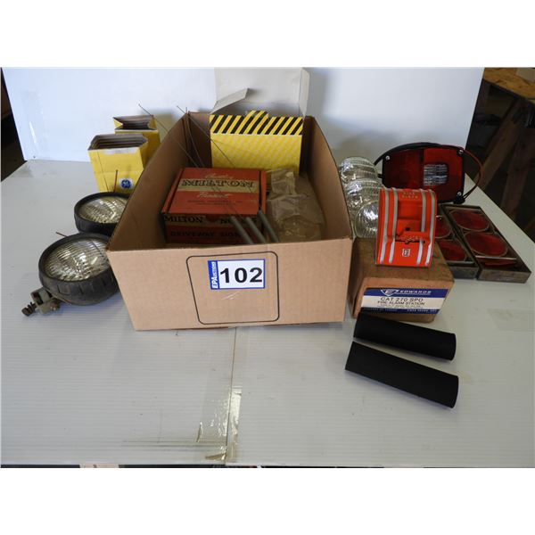 (5) Head lamps, flare kit, tail light, fire alarm, foam handle grips, spring