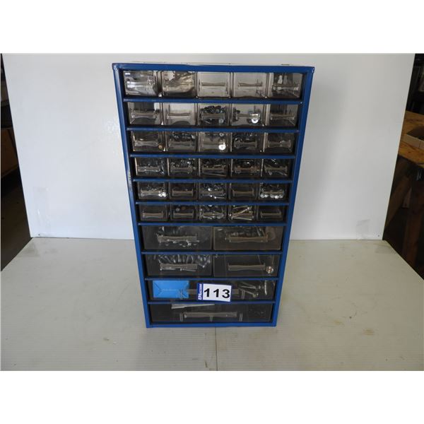 (36 compartments) Wall mount bin storage - 12" x 22" x 6"- 36. Full of assorted screws