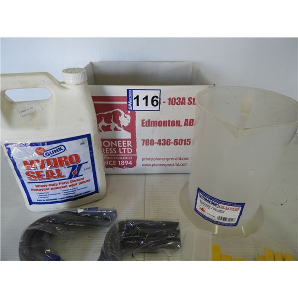 Gunk heavy duty parts cleaner, (8) storage hooks, 4.5L  measuring jug, (26) bit storage containers (