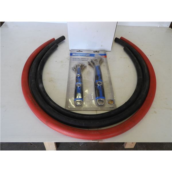 (2) Heater hose 3/4", (1) heater hose 5/8", 5 set adjustable wrenches - (unused)